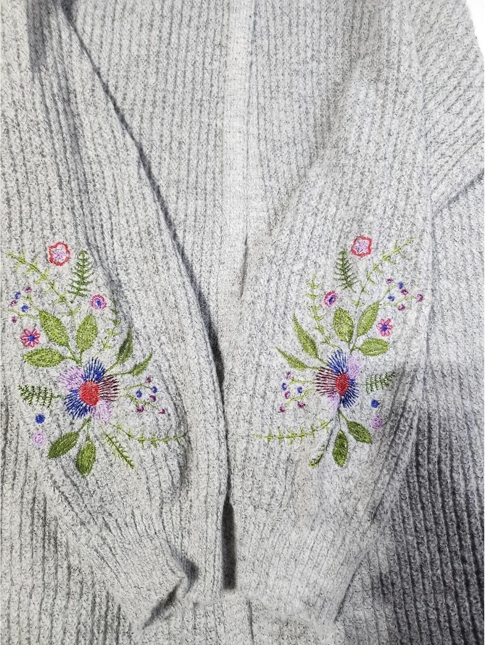 By Design Women's Gray Knit Embroidered Open Front Cardigan Sweater Floral L - Picture 12 of 12